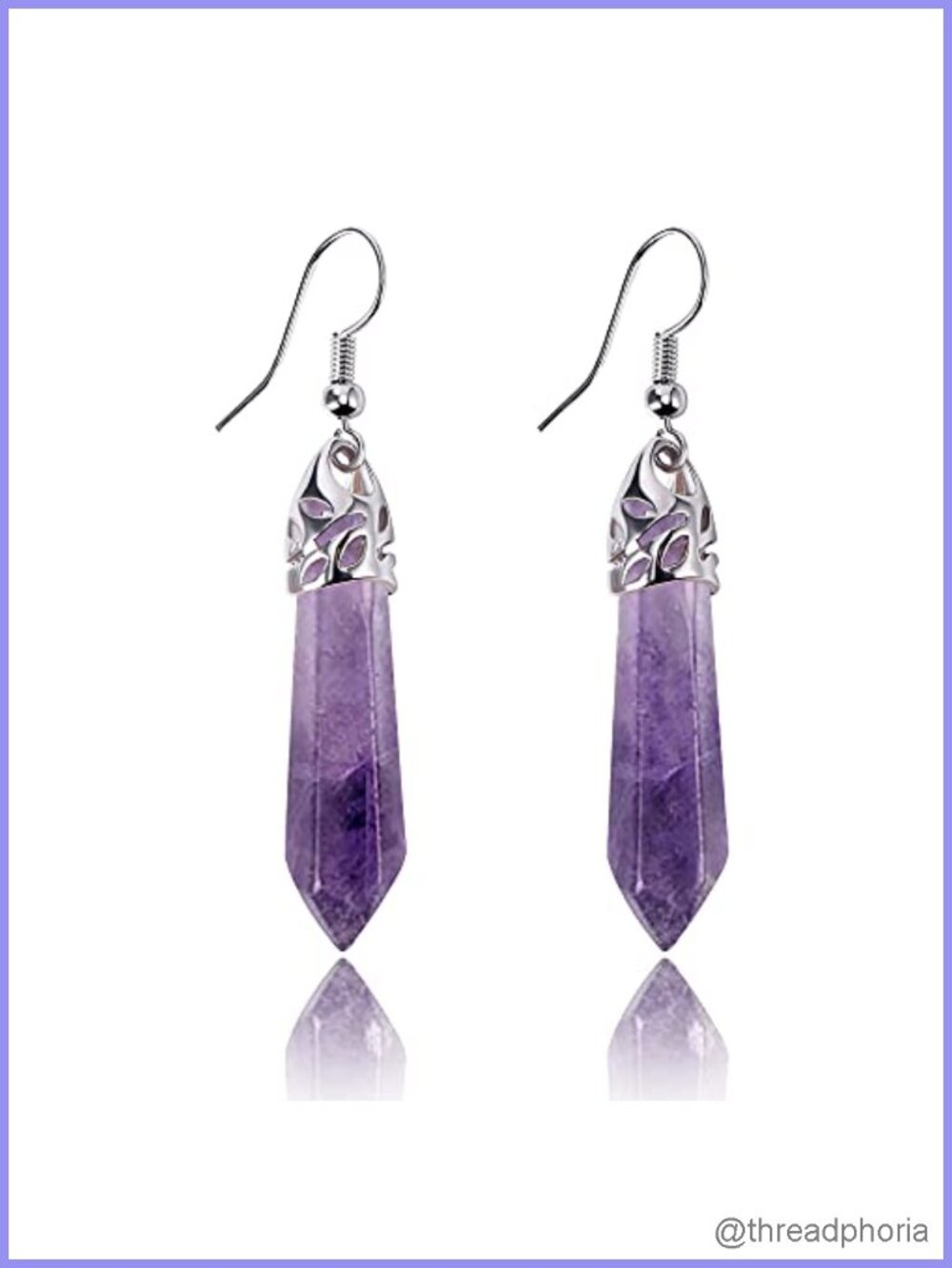 Natural Amethyst Quartz Dangle Earrings Hypoallergenic Crystal Chakra Gift